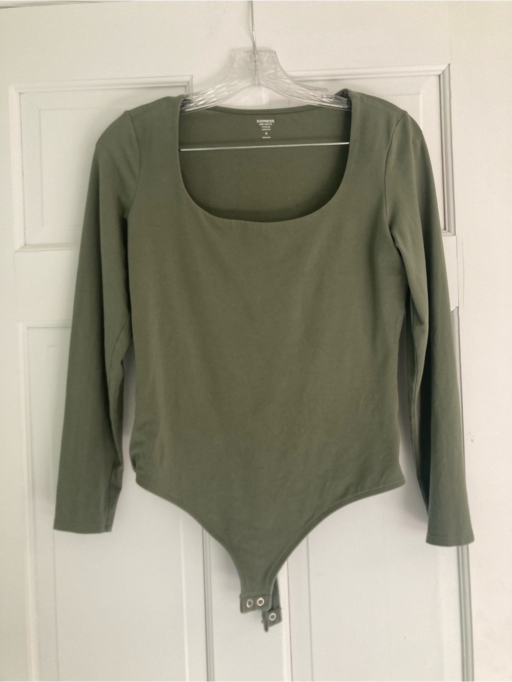 Express Body Contour Olive Green Scoop Neck Long-Sleeve Bodysuit